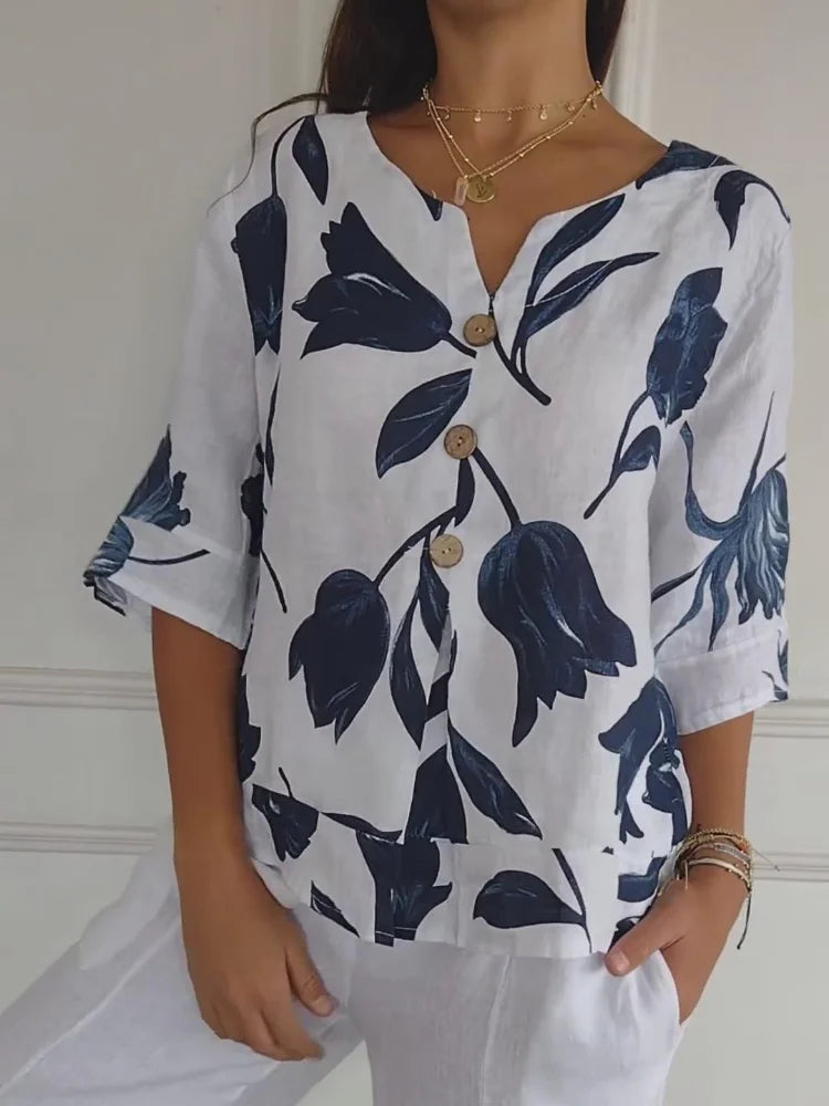 Lorena - Blusa con estampado floral y cuello en V