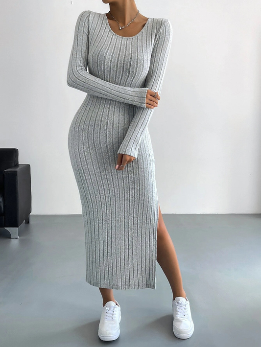 Leila - Vestido ajustado de punto, de manga larga y con relieve