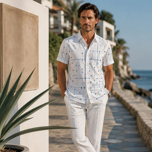 Charlie - Camisa abotonada de corte informal y estampado geométrico para hombre