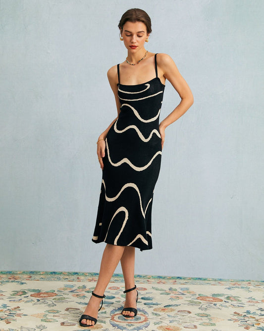 Black Wave - Vestido midi de punto con bajo en forma de sirena
