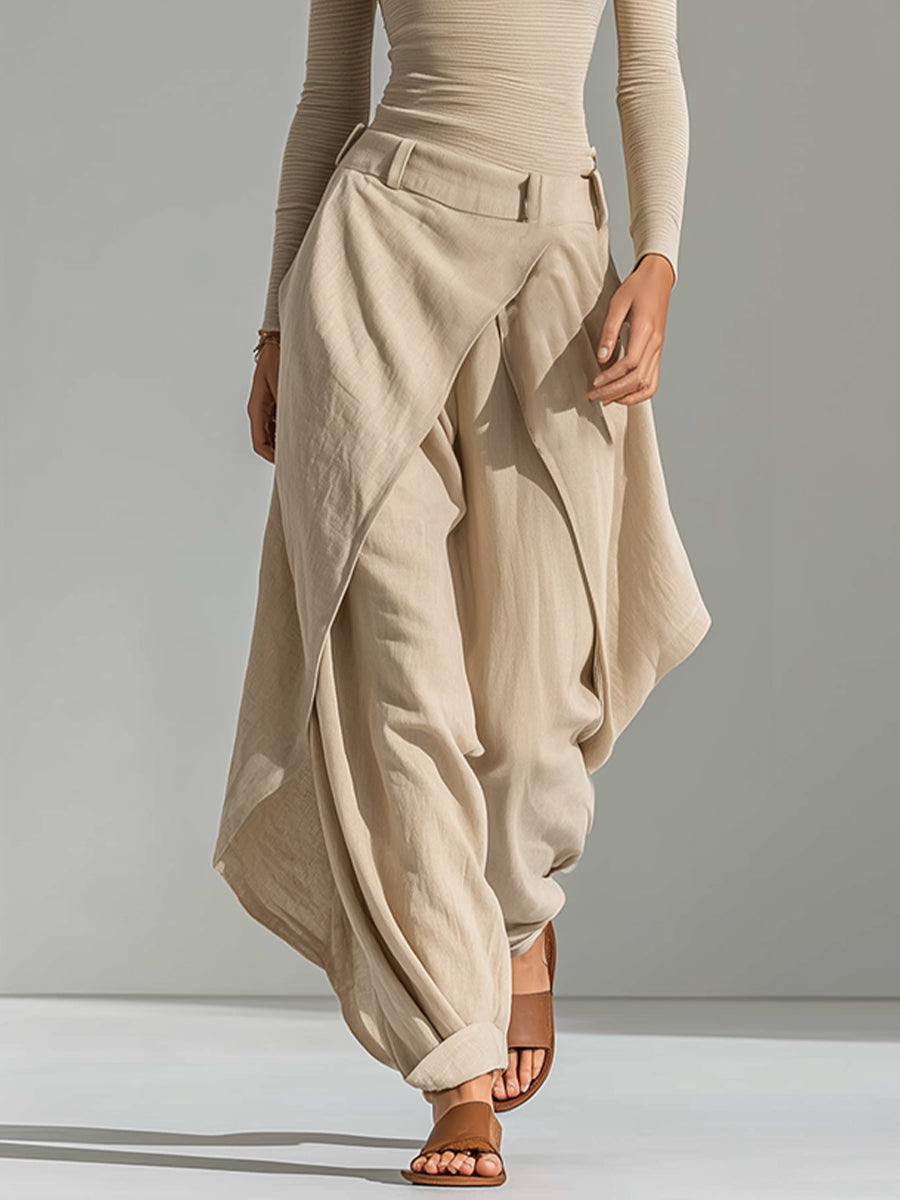 Eva - Conjunto de top beige con cuello barco y pantalón ancho con volantes