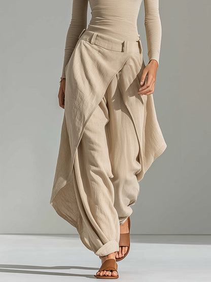 Eva - Conjunto de top beige con cuello barco y pantalón ancho con volantes