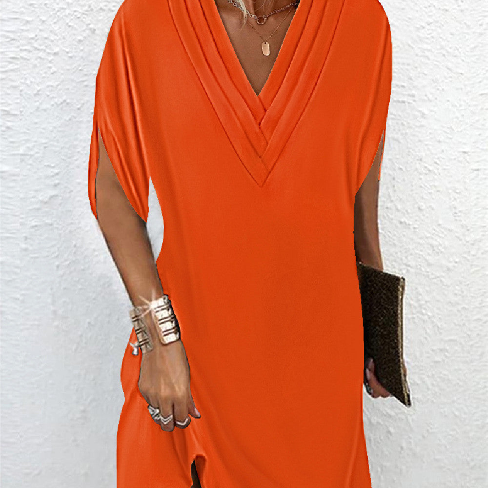 Celeste - Elegante vestido mini con cuello en V y mangas con aberturas