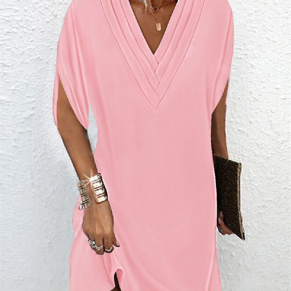 Celeste - Elegante vestido mini con cuello en V y mangas con aberturas