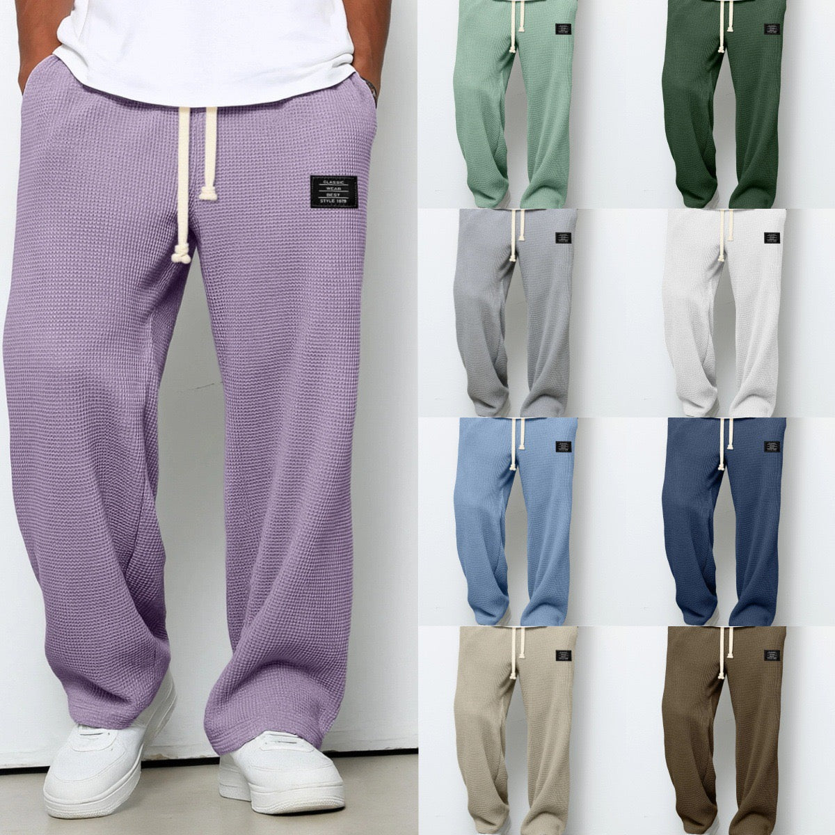David - Pantalones informales para hombre con cintura ajustable