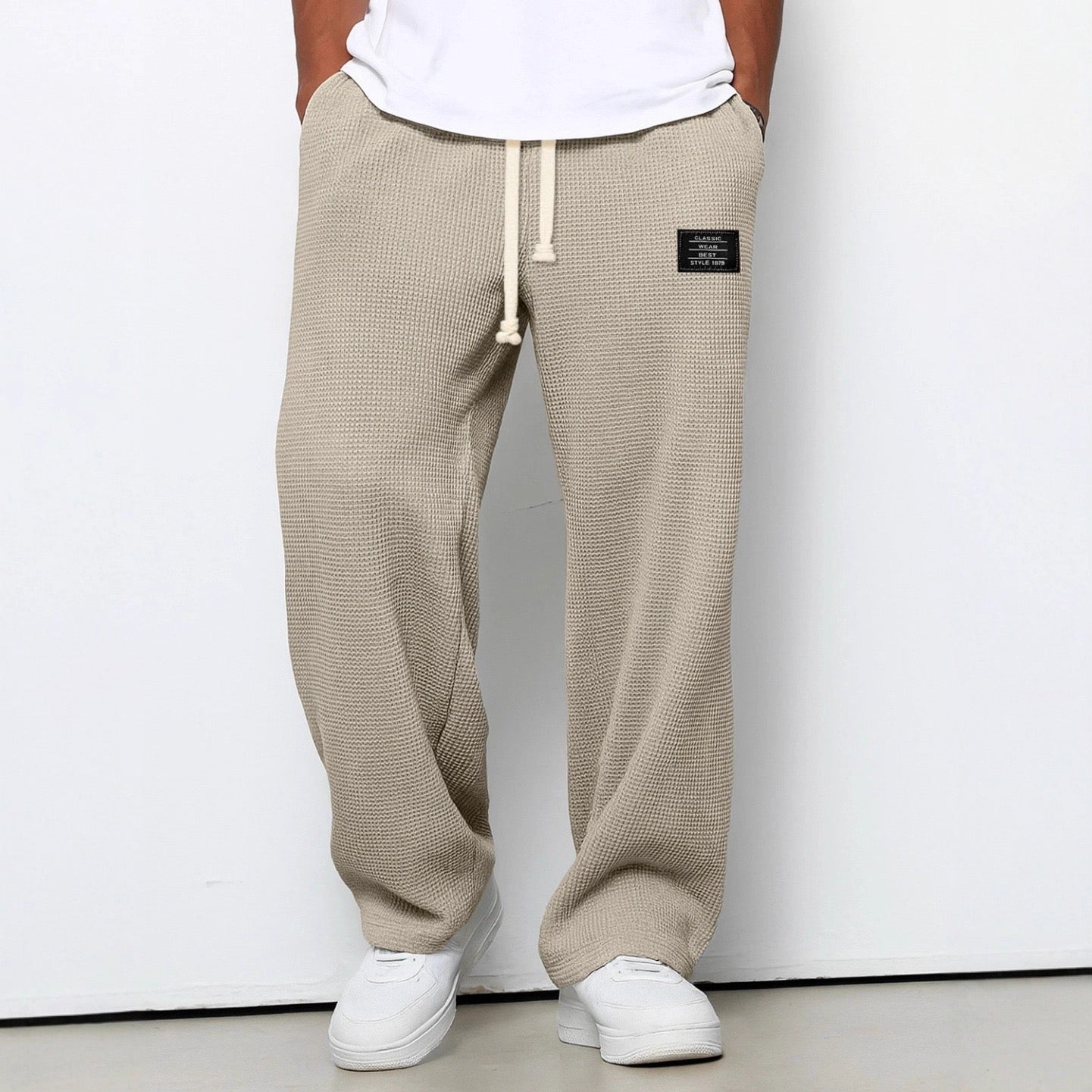 David - Pantalones informales para hombre con cintura ajustable