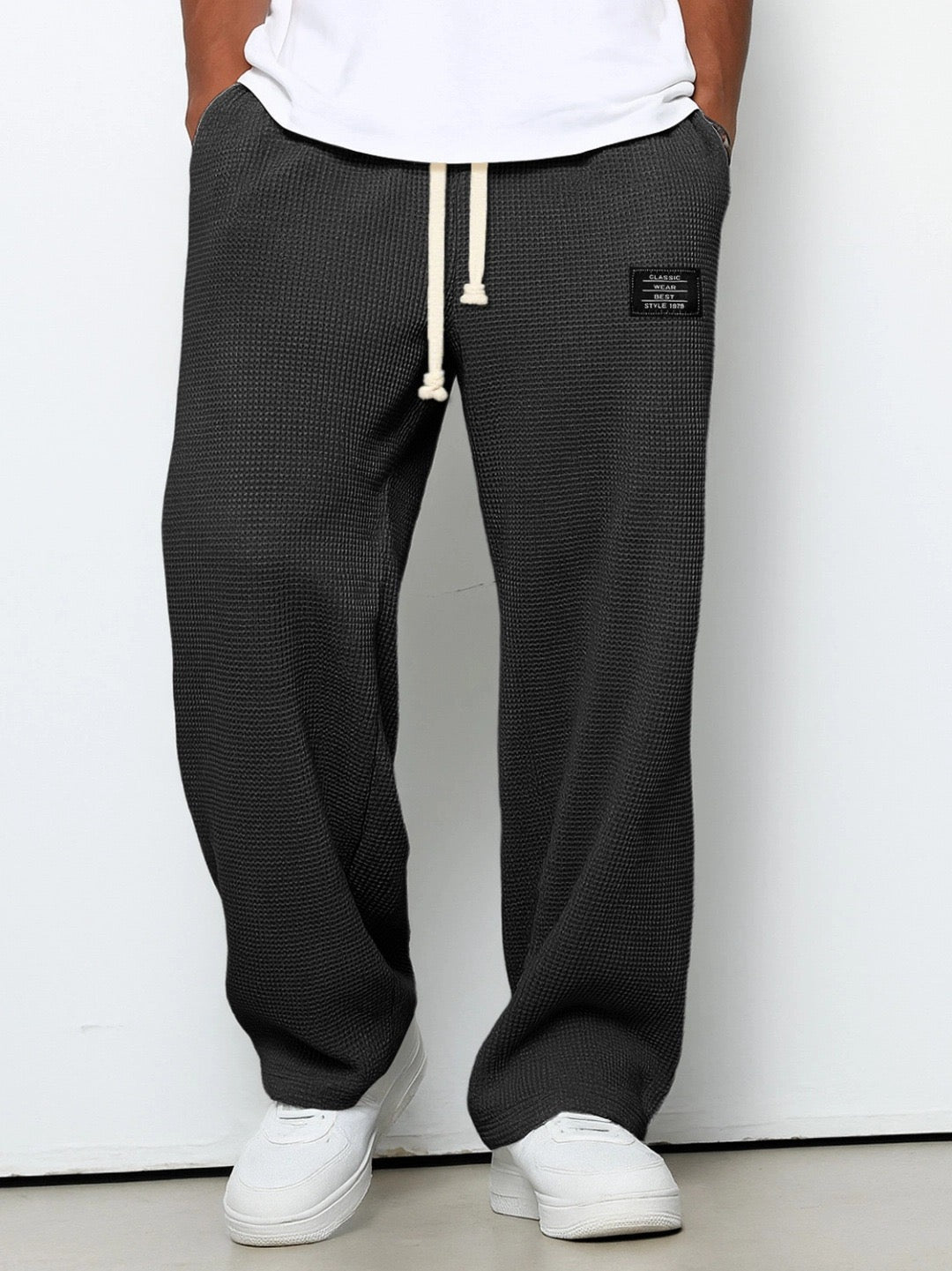 David - Pantalones informales para hombre con cintura ajustable