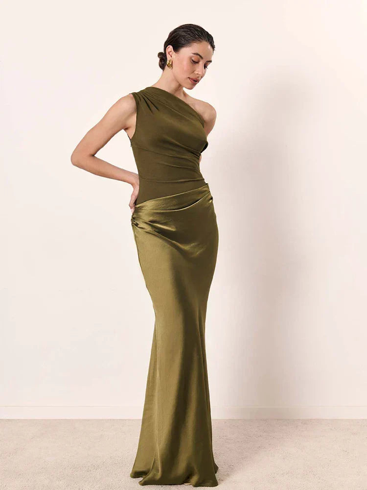 Amber - Vestido largo de satén con un solo hombro