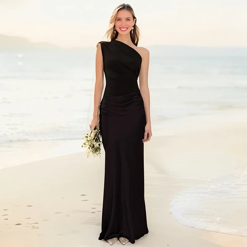 Amber - Vestido largo de satén con un solo hombro