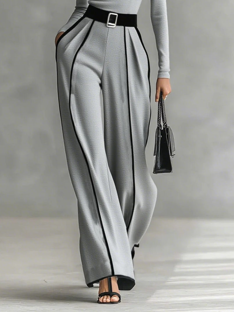 Adèle - Conjunto de cuello alto con ribetes blancos y pantalón ancho