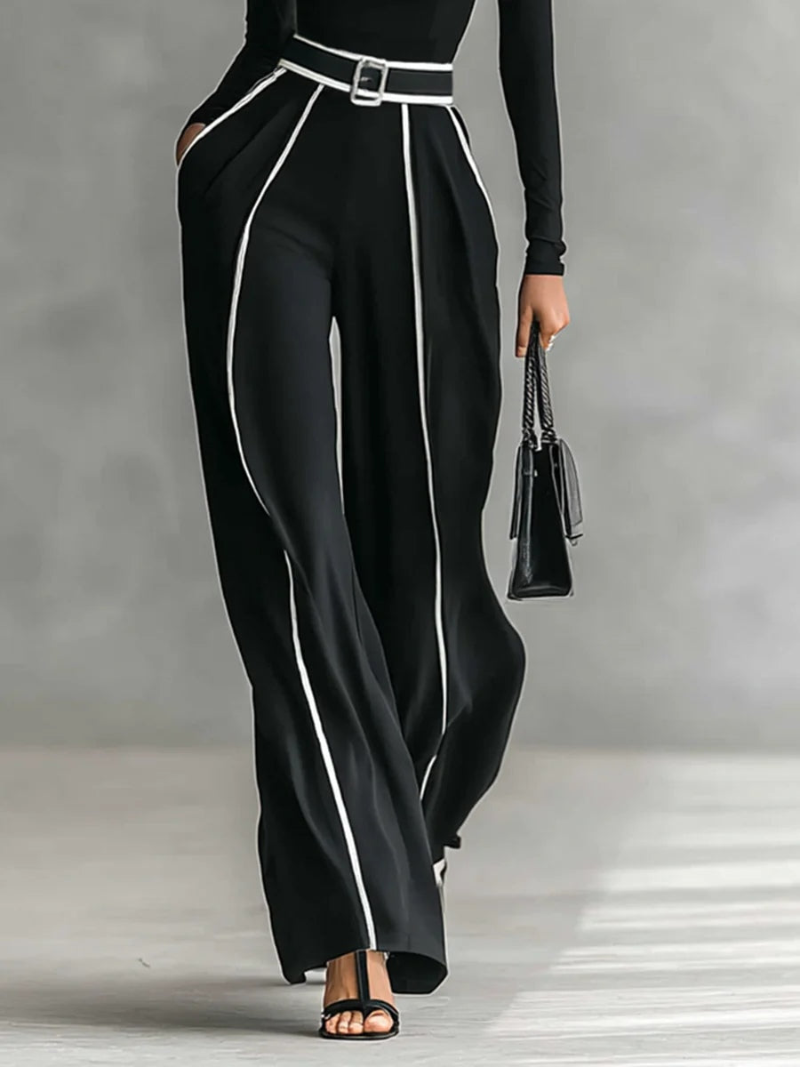 Adèle - Conjunto de cuello alto con ribetes blancos y pantalón ancho