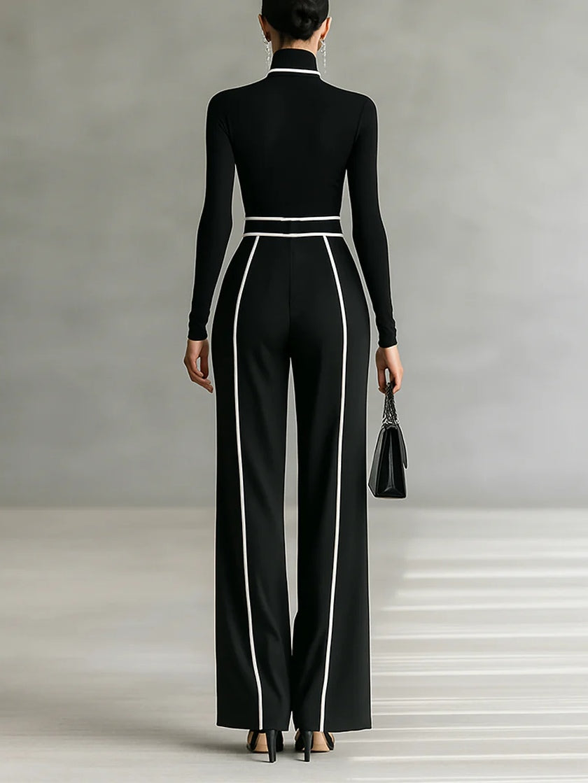 Adèle - Conjunto de cuello alto con ribetes blancos y pantalón ancho