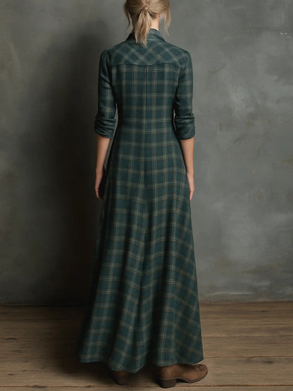 Margarita - Vestido camisero largo de cuadros vichy verde