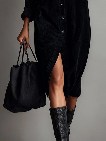 Béatrice - Vestido midi de pana con bolsillos y botón único