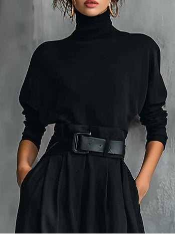 Noëlla - Conjunto de top negro de cuello alto y pantalón recto