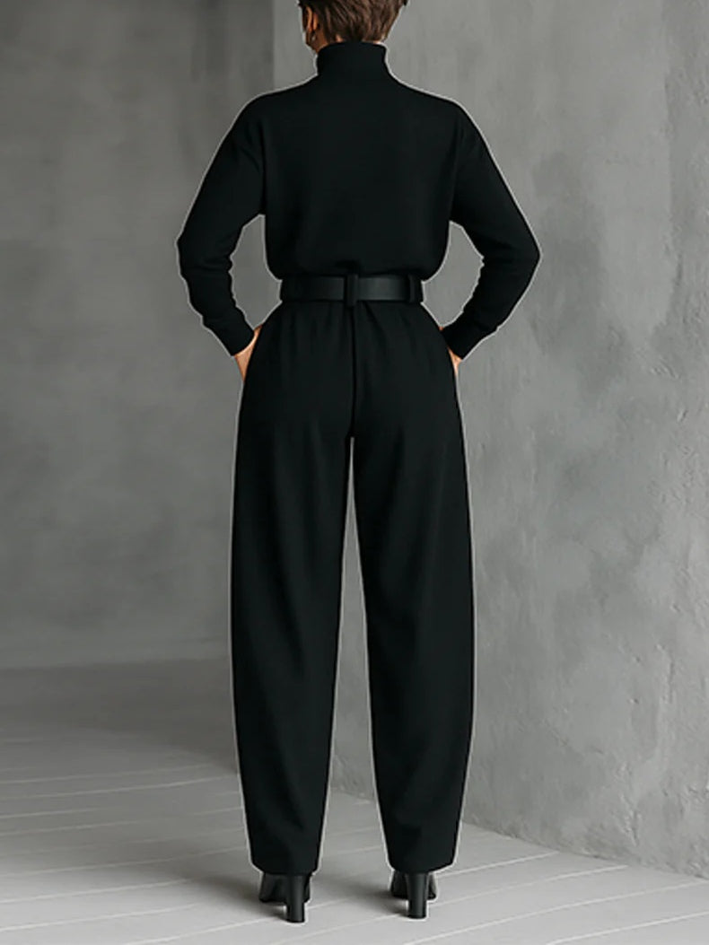 Noëlla - Conjunto de top negro de cuello alto y pantalón recto