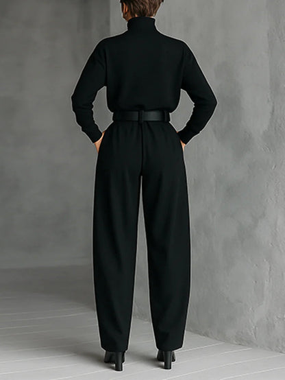 Noëlla - Conjunto de top negro de cuello alto y pantalón recto