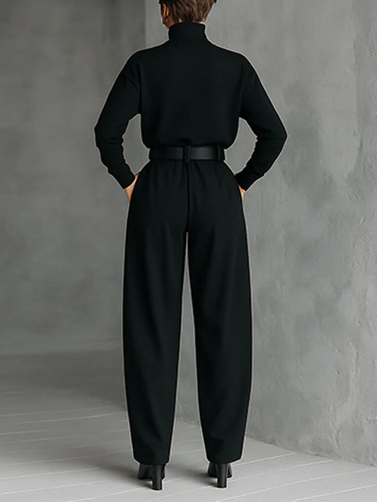 Noëlla - Conjunto de top negro de cuello alto y pantalón recto