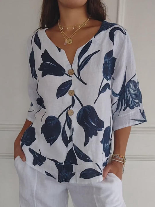 Lorena - Blusa con estampado floral y cuello en V