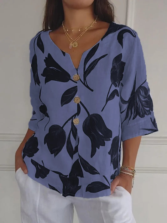 Lorena - Blusa con estampado floral y cuello en V