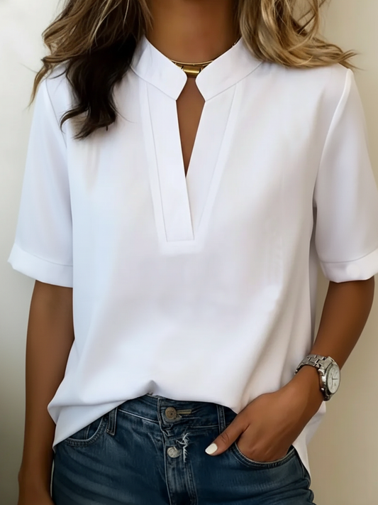 Margaux - Blusa elegante con cuello en V y detalles dorados