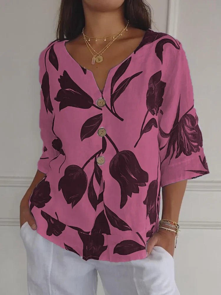 Lorena - Blusa con estampado floral y cuello en V