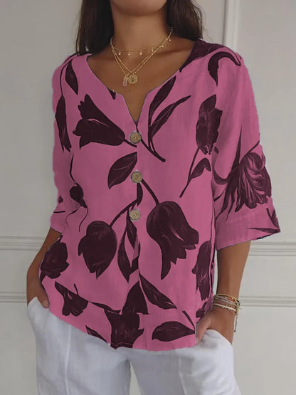 Lorena - Blusa con estampado floral y cuello en V