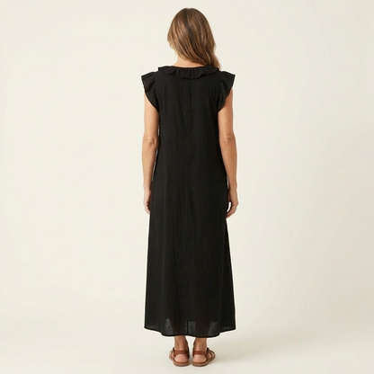 Josette - Vestido largo con cuello en V y volantes