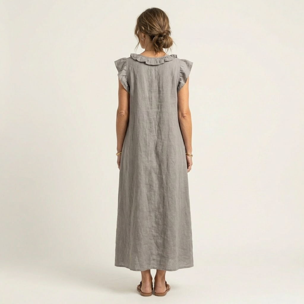 Josette - Vestido largo con cuello en V y volantes
