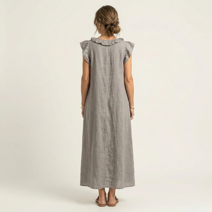 Josette - Vestido largo con cuello en V y volantes