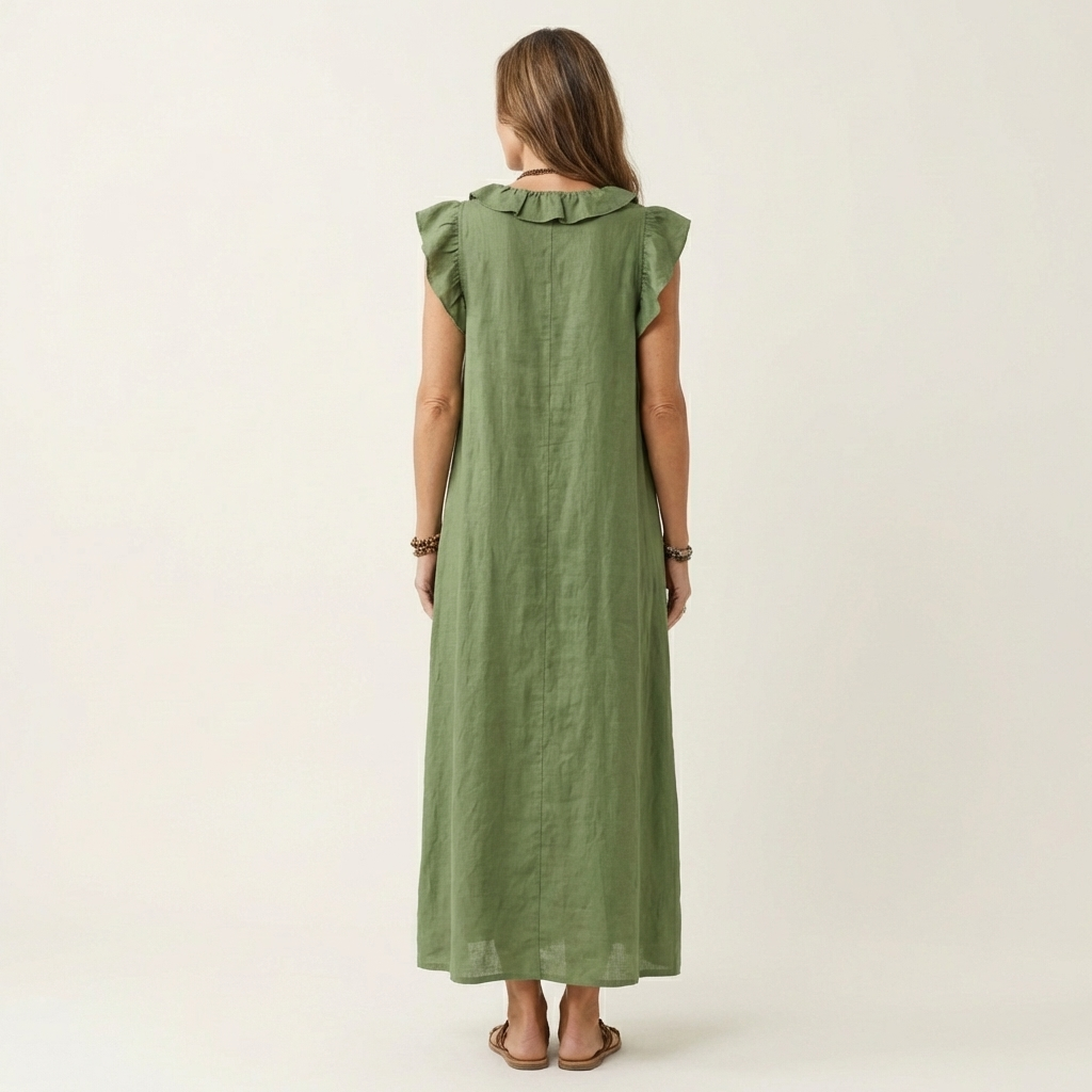 Josette - Vestido largo con cuello en V y volantes