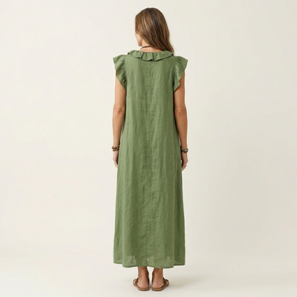 Josette - Vestido largo con cuello en V y volantes