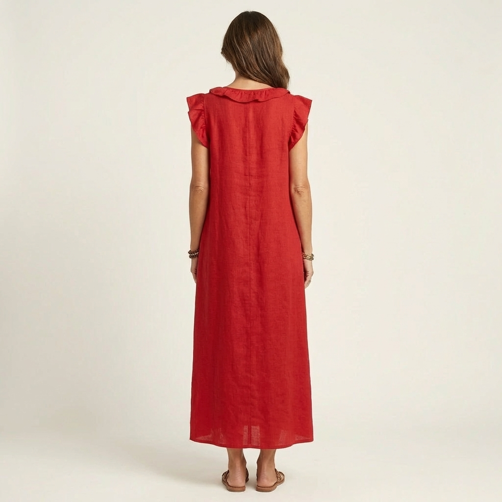 Josette - Vestido largo con cuello en V y volantes