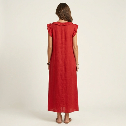 Josette - Vestido largo con cuello en V y volantes