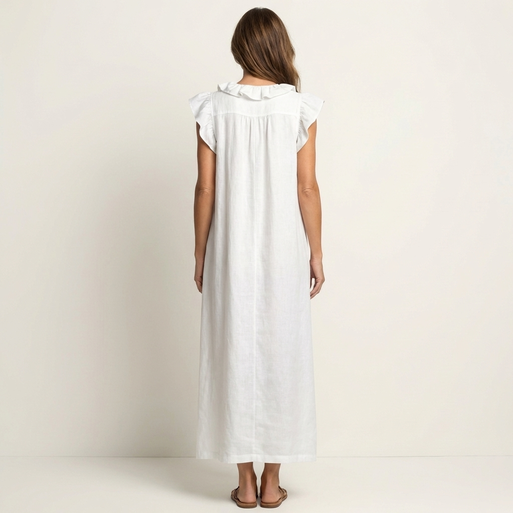 Josette - Vestido largo con cuello en V y volantes