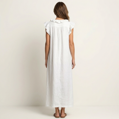 Josette - Vestido largo con cuello en V y volantes