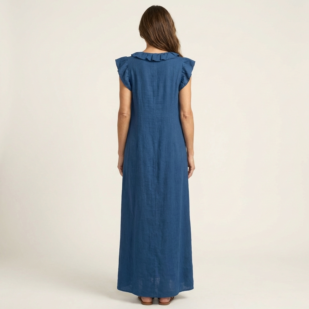 Josette - Vestido largo con cuello en V y volantes