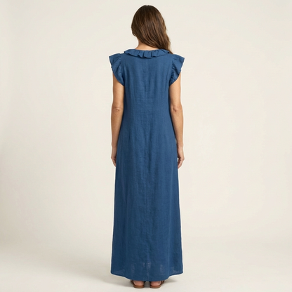 Josette - Vestido largo con cuello en V y volantes