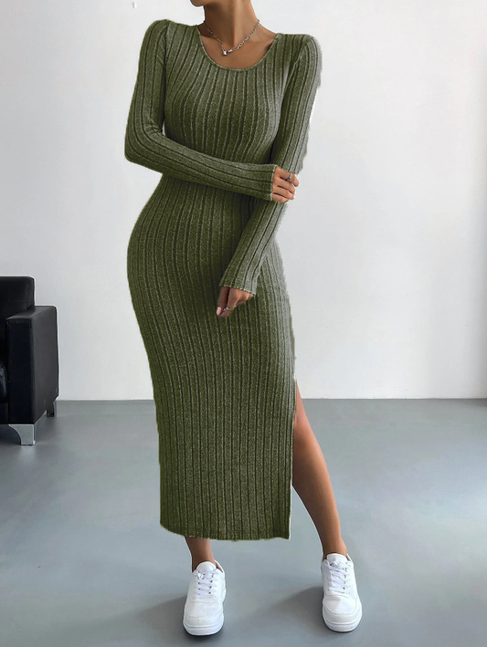 Leila - Vestido ajustado de punto, de manga larga y con relieve