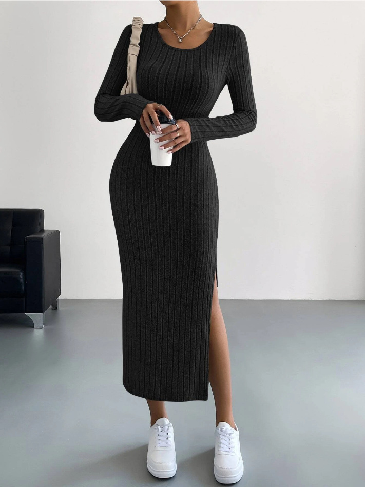 Leila - Vestido ajustado de punto, de manga larga y con relieve