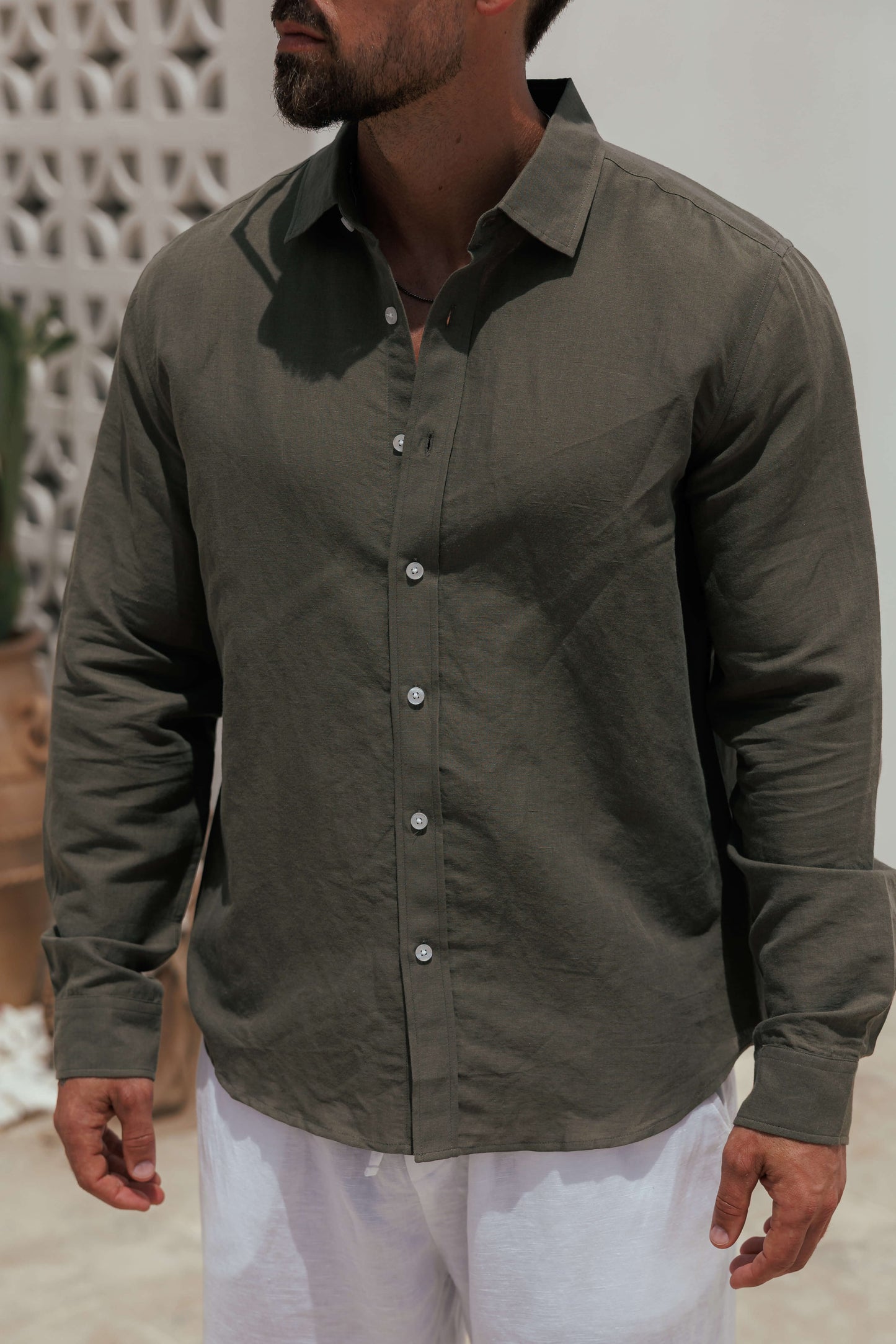LUXE LINEN SHIRT Dark Olive