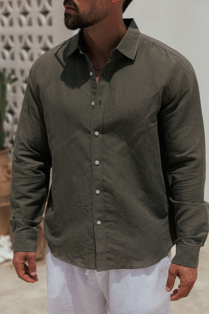 LUXE LINEN SHIRT Dark Olive
