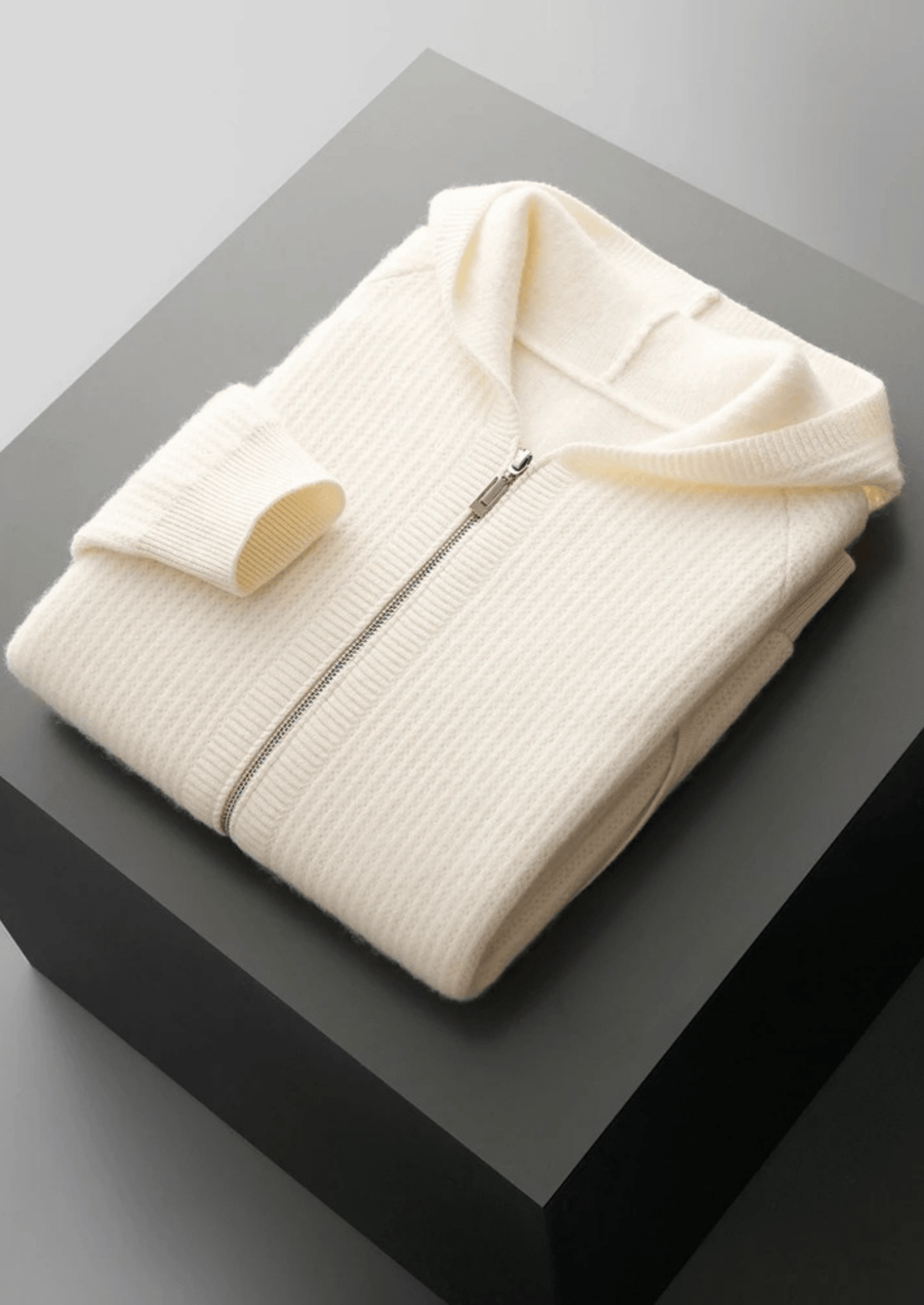 Enzo - Sudadera con capucha y cremallera de lana merina extrafina
