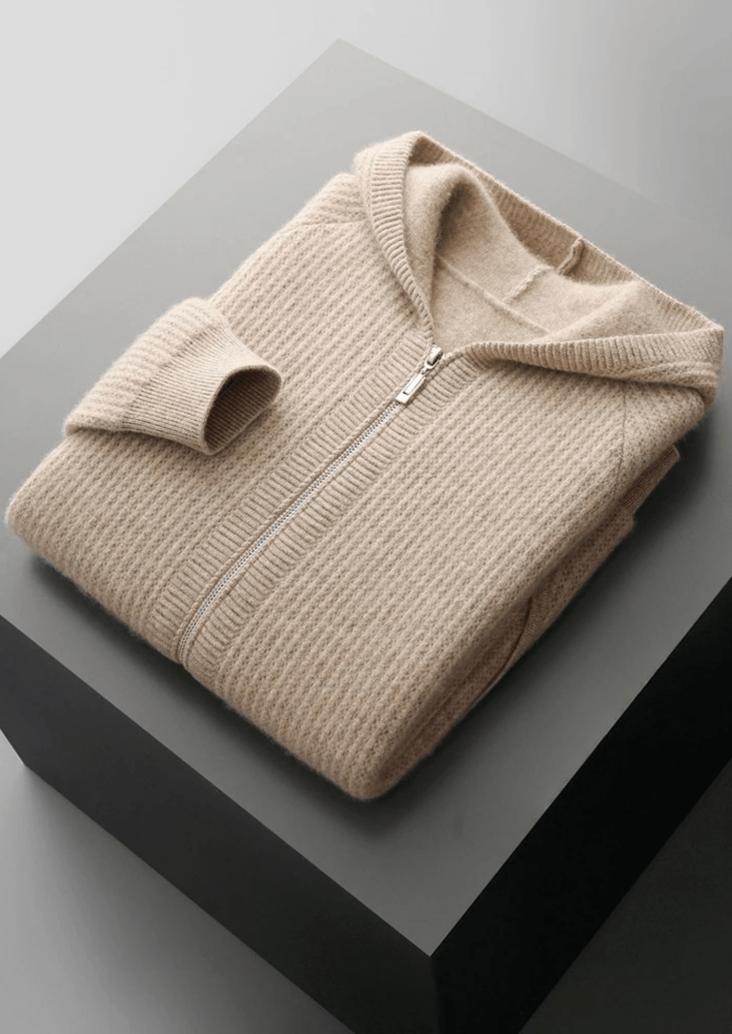 Enzo - Sudadera con capucha y cremallera de lana merina extrafina