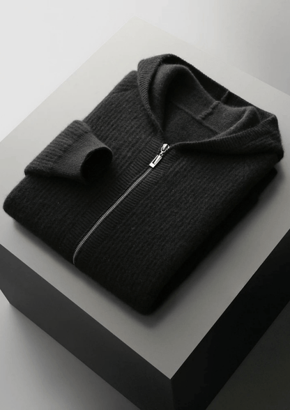 Enzo - Sudadera con capucha y cremallera de lana merina extrafina