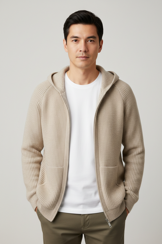 Enzo - Sudadera con capucha y cremallera de lana merina extrafina