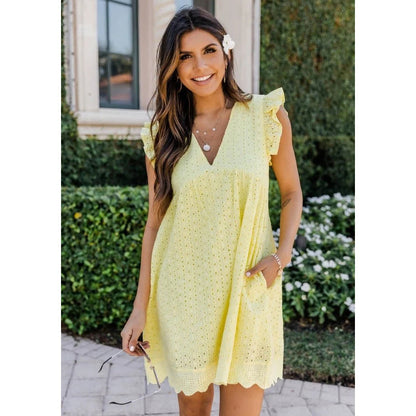 Juliana - Vestido de verano con bolsillos, encaje y pantalones cortos integrados