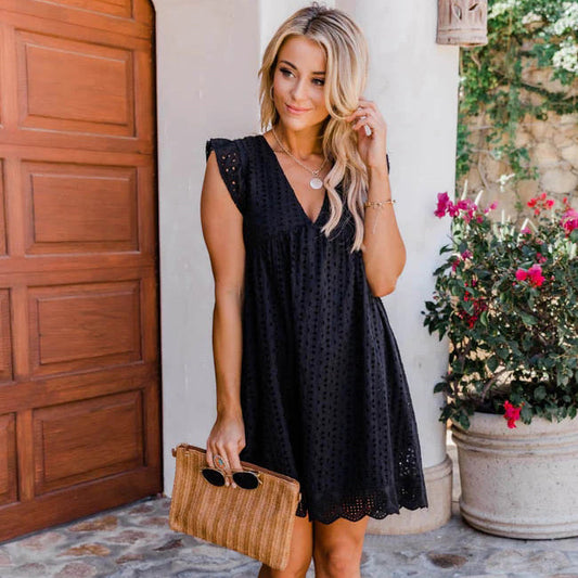 Juliana - Vestido de verano con bolsillos, encaje y pantalones cortos integrados