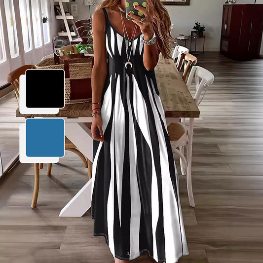 Venecia - Vestido estampado con cuello en V y tirantes finos para mujer