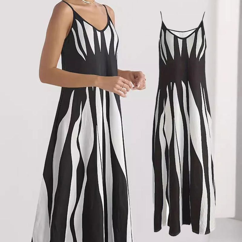 Venecia - Vestido estampado con cuello en V y tirantes finos para mujer